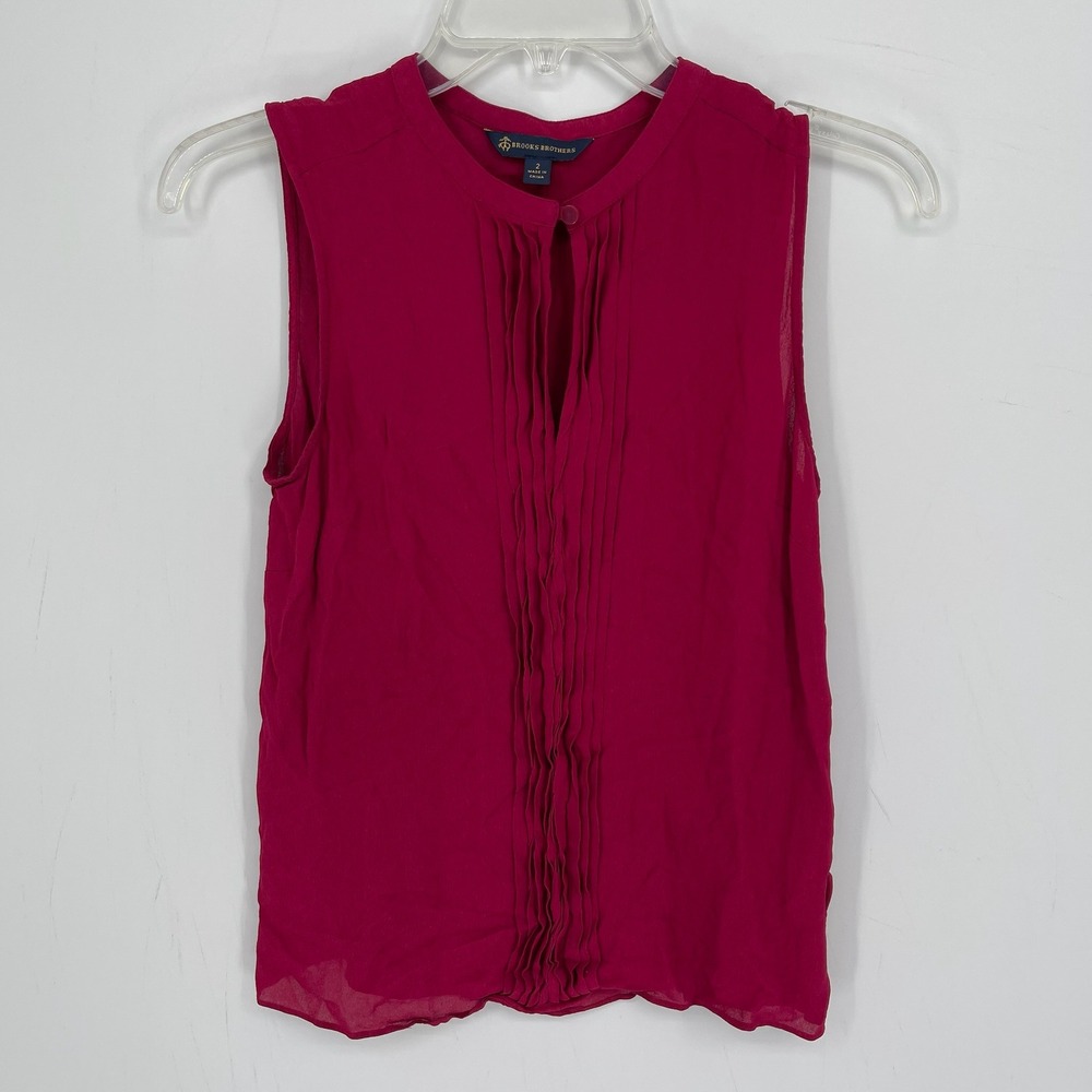 Brooks Brothers Women's Red Pleated‎ Keyhole Sleeveless Blouse Tank Top Size 2